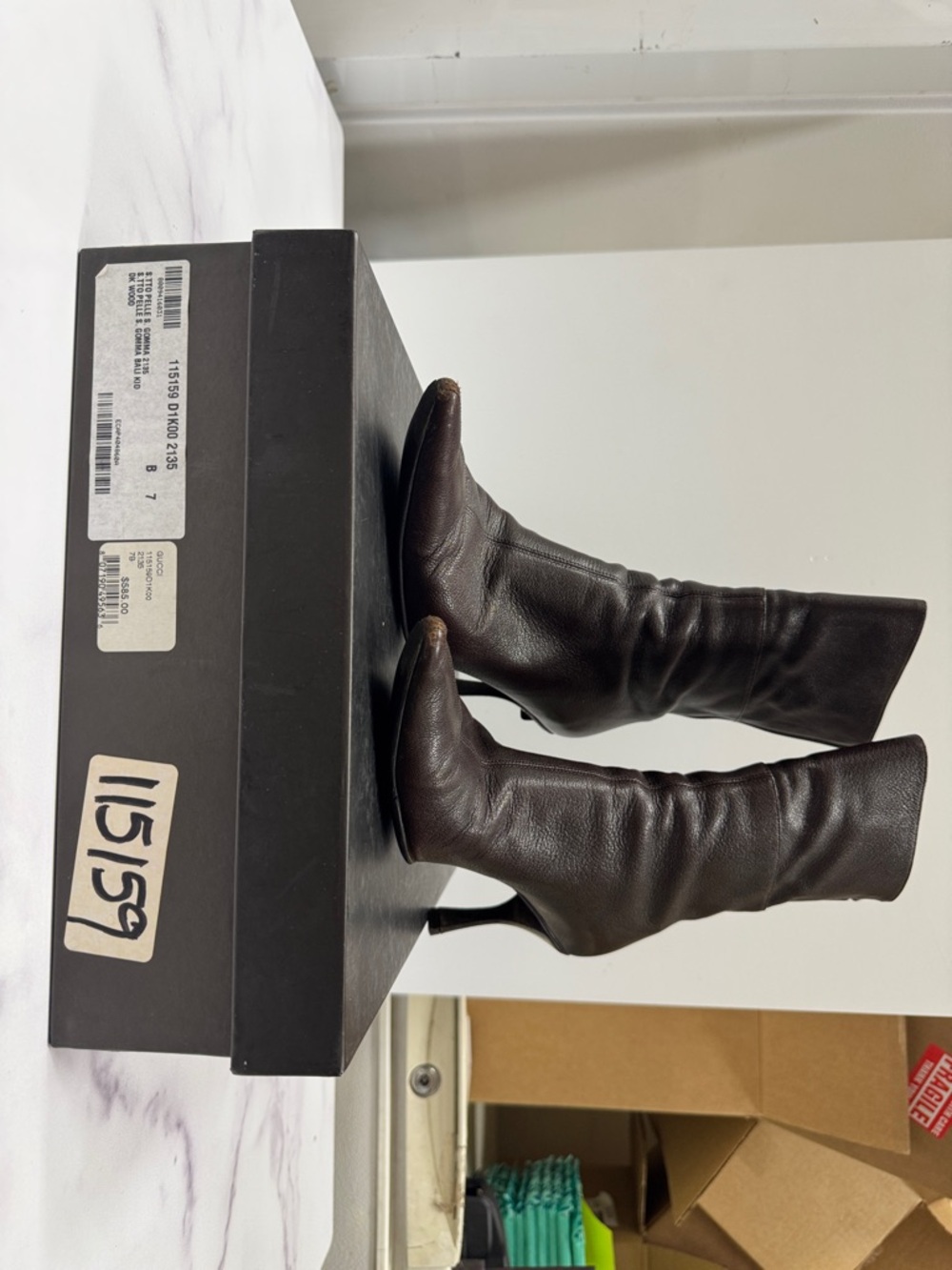 Gucci Brown Pointed-Toe Mid-Calf Leather Boots - Picture 5 of 5